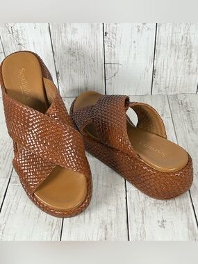 Seychelles Key West Woven Leather Platform Sandals Brown Anthropologie 8.5 NEW